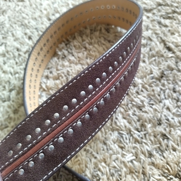 Michael Kors Brown Leather Statement Belt Silver Bolt Snap Buckle Clip Med 36” - Picture 4 of 5